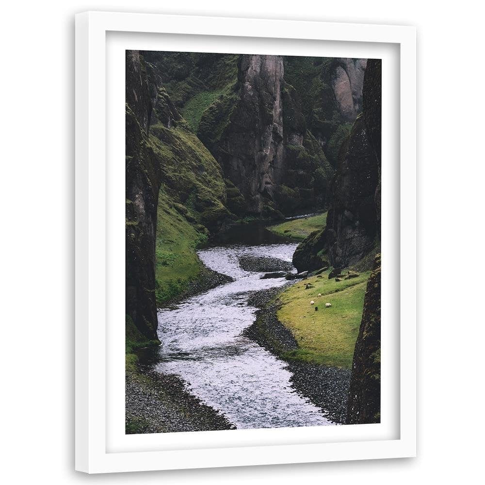 Glezna baltā rāmī - Stream In The Mountains Home Trends DECO