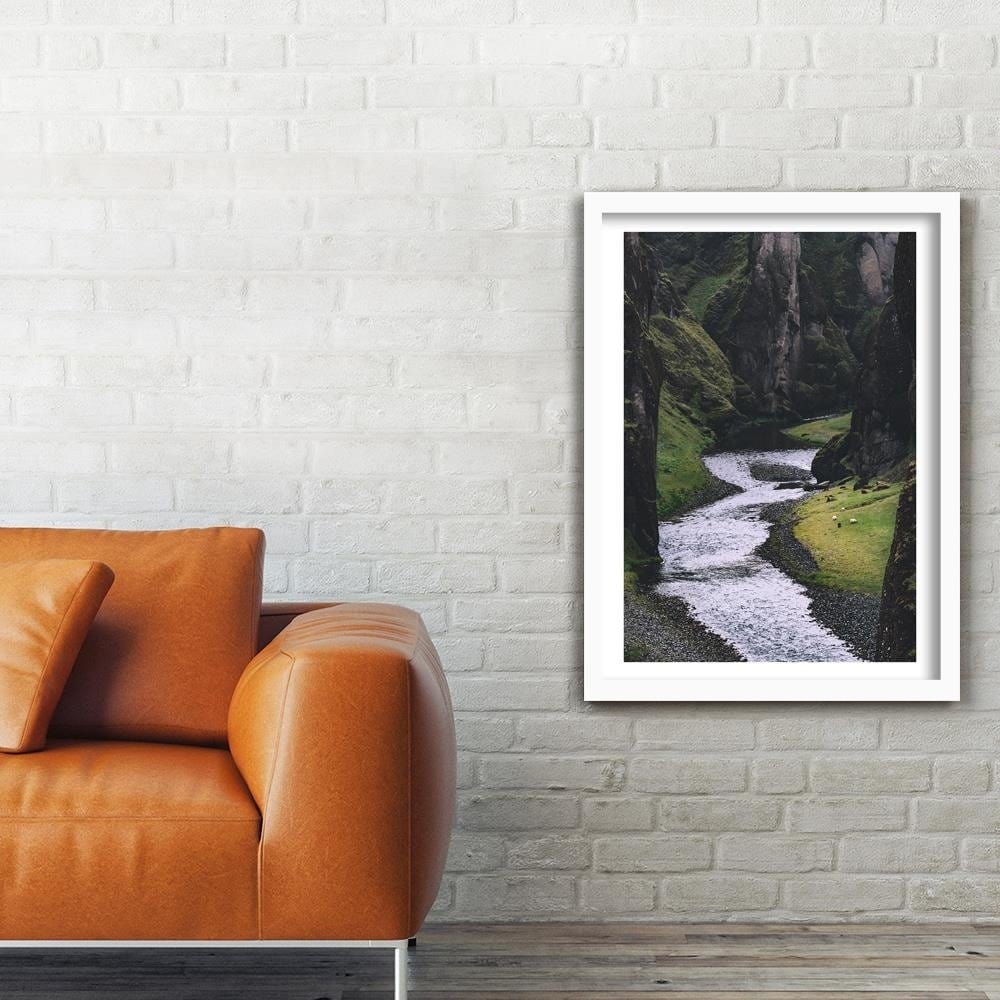 Glezna baltā rāmī - Stream In The Mountains Home Trends DECO