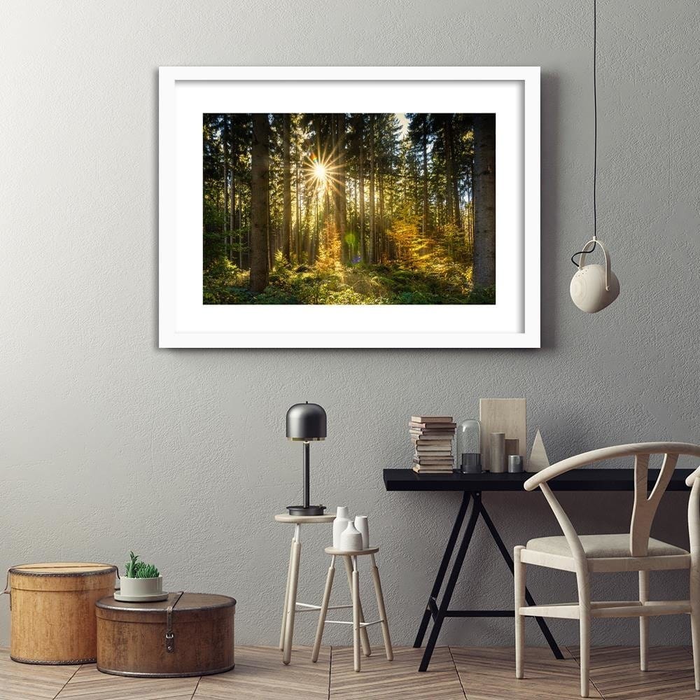 Glezna baltā rāmī - Sun In The Forest Home Trends DECO