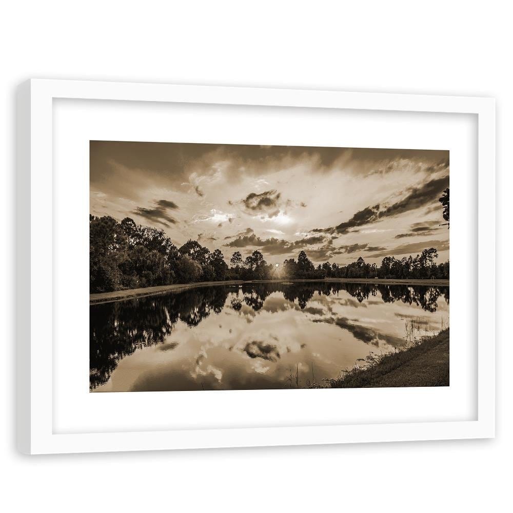 Glezna baltā rāmī - Sunrise Over The Lake 1 Home Trends DECO