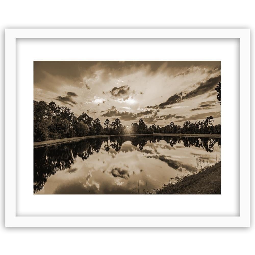 Glezna baltā rāmī - Sunrise Over The Lake 1 Home Trends DECO