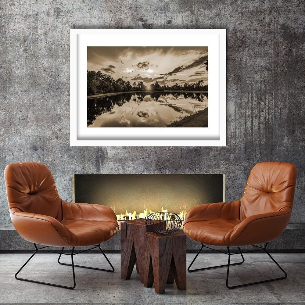 Glezna baltā rāmī - Sunrise Over The Lake 1 Home Trends DECO