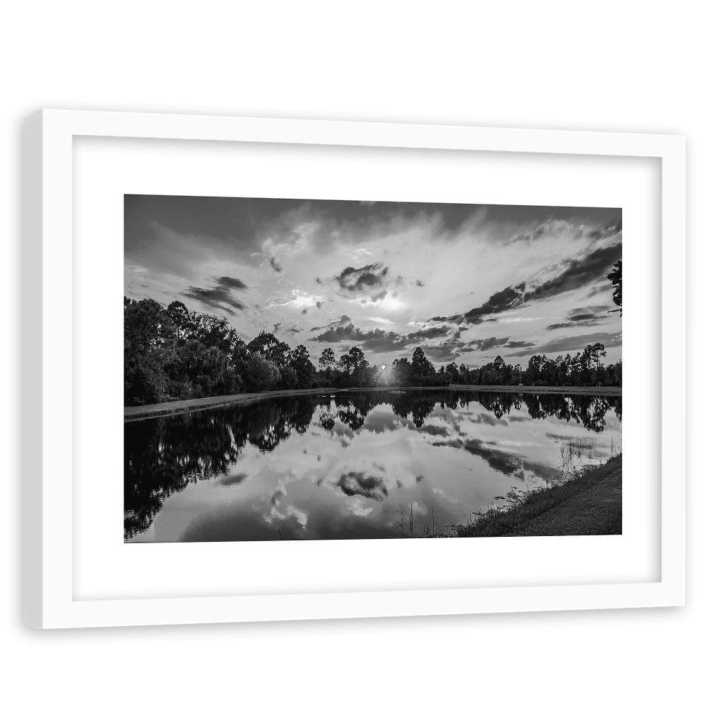 Glezna baltā rāmī - Sunrise Over The Lake 2 Home Trends DECO