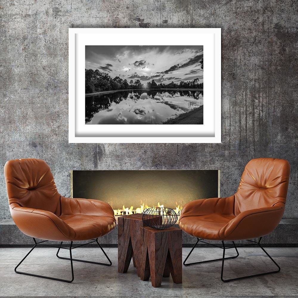 Glezna baltā rāmī - Sunrise Over The Lake 2 Home Trends DECO