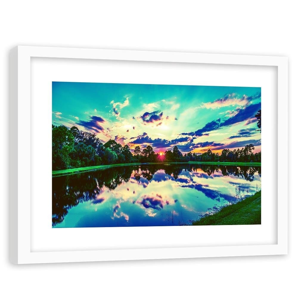 Glezna baltā rāmī - Sunrise Over The Lake 3 Home Trends DECO