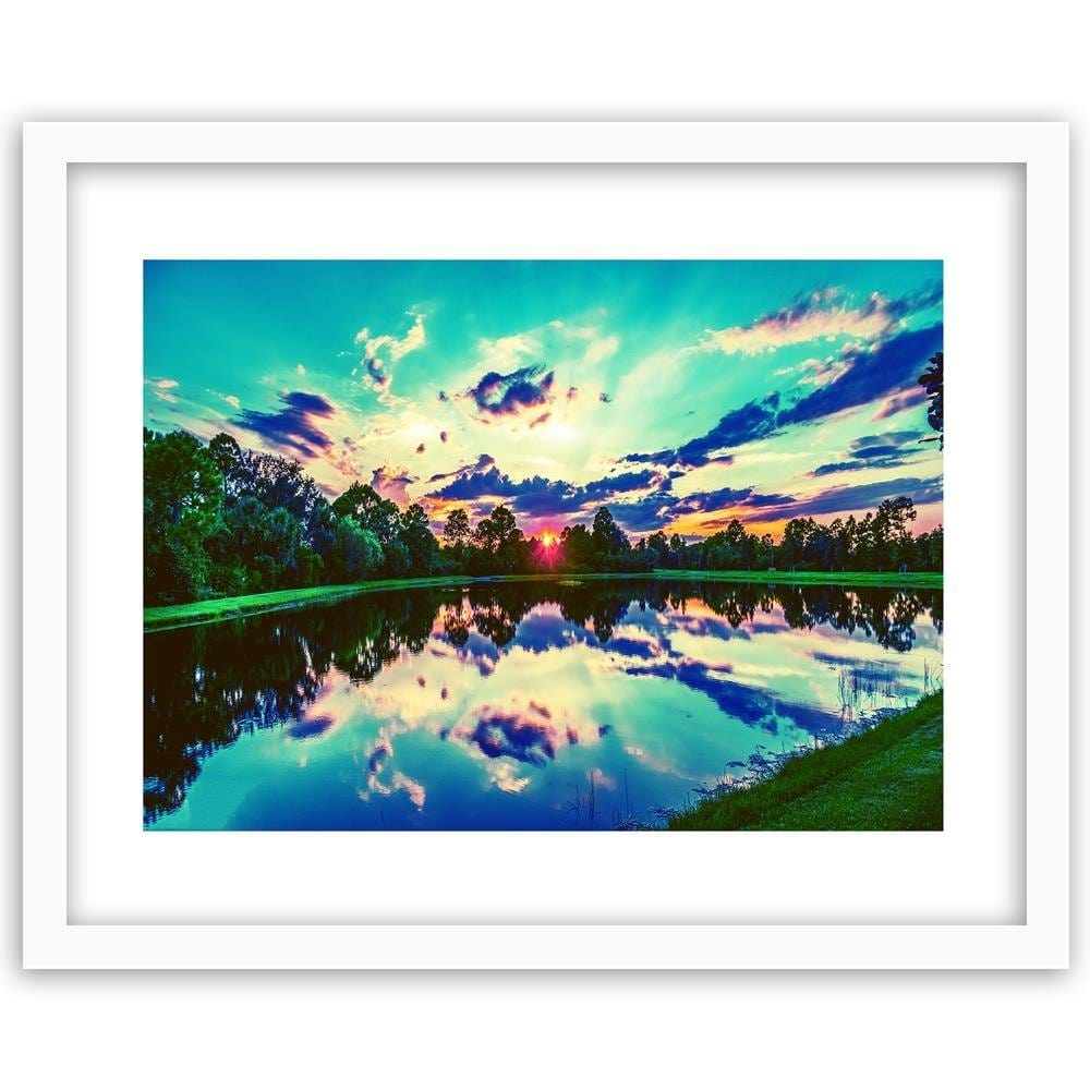 Glezna baltā rāmī - Sunrise Over The Lake 3 Home Trends DECO