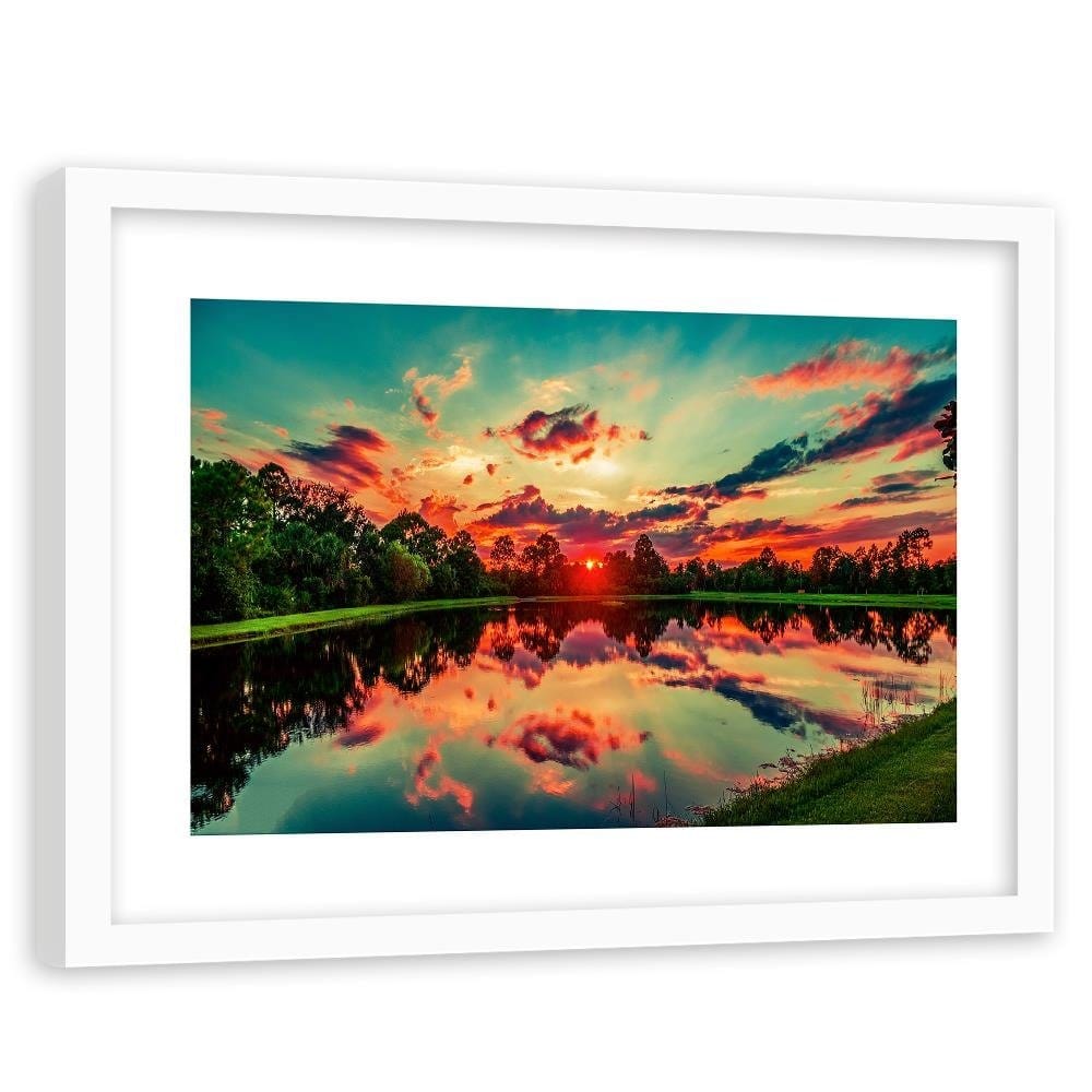 Glezna baltā rāmī - Sunrise Over The Lake 4 Home Trends DECO