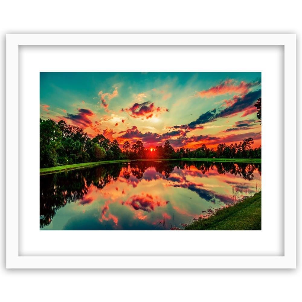 Glezna baltā rāmī - Sunrise Over The Lake 4 Home Trends DECO