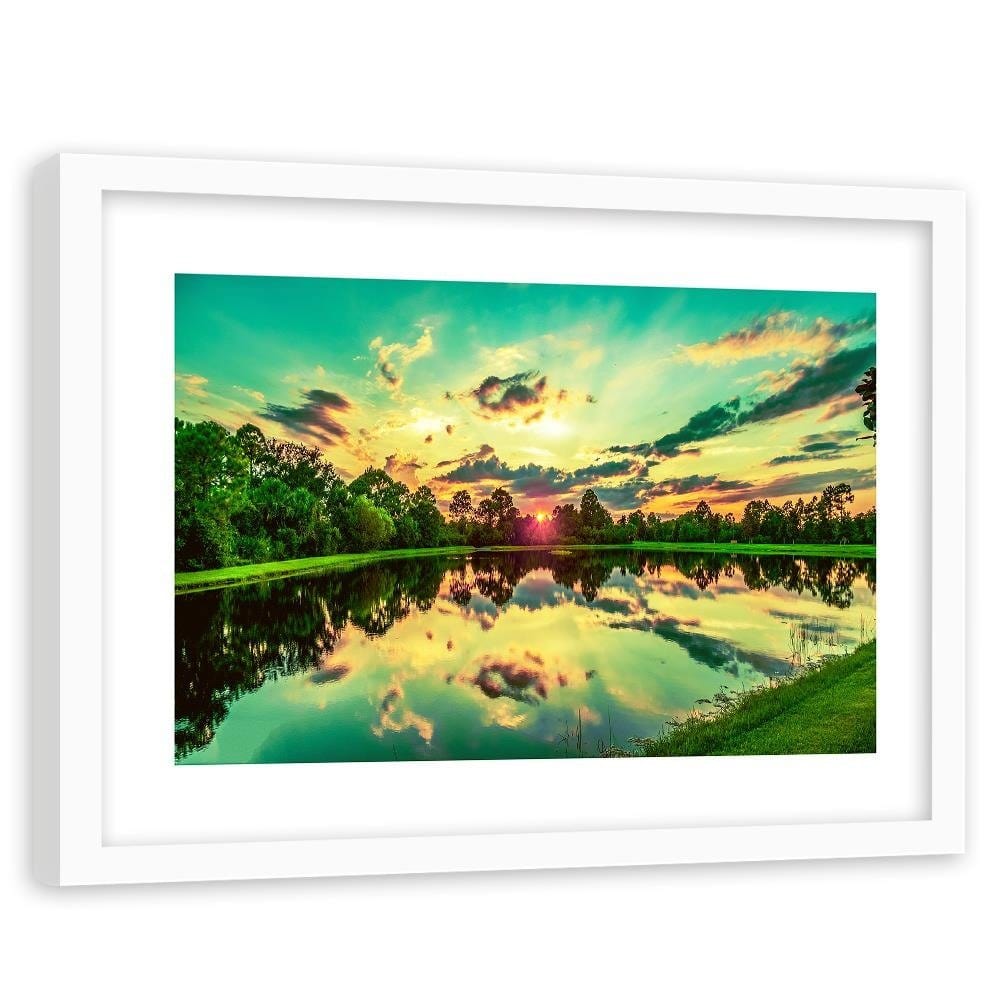 Glezna baltā rāmī - Sunrise Over The Lake Home Trends DECO