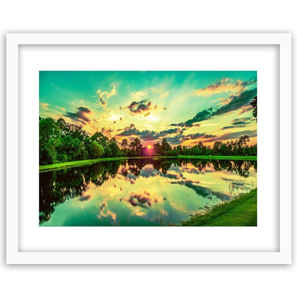 Glezna baltā rāmī - Sunrise Over The Lake Home Trends DECO