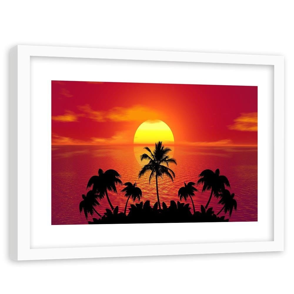 Glezna baltā rāmī - Sunset And Palm Trees 2 Home Trends DECO