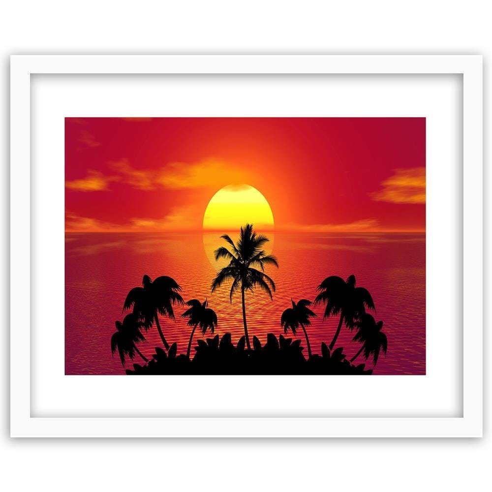 Glezna baltā rāmī - Sunset And Palm Trees 2 Home Trends DECO