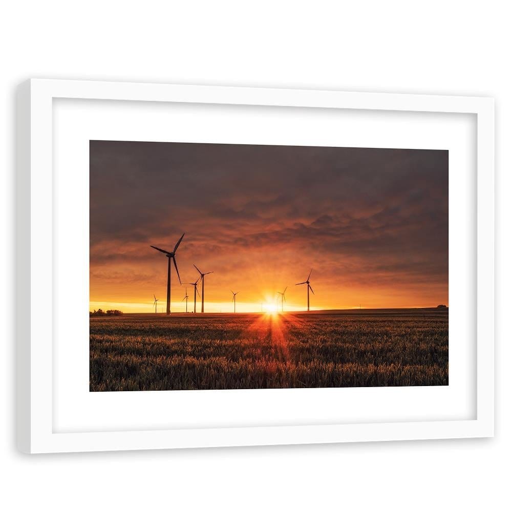 Glezna baltā rāmī - Sunset And Windmill Home Trends DECO