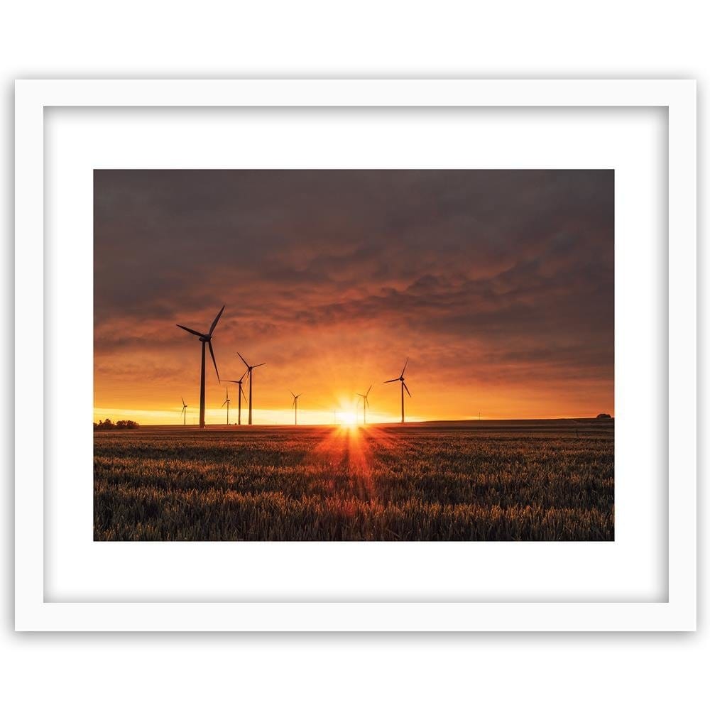 Glezna baltā rāmī - Sunset And Windmill Home Trends DECO