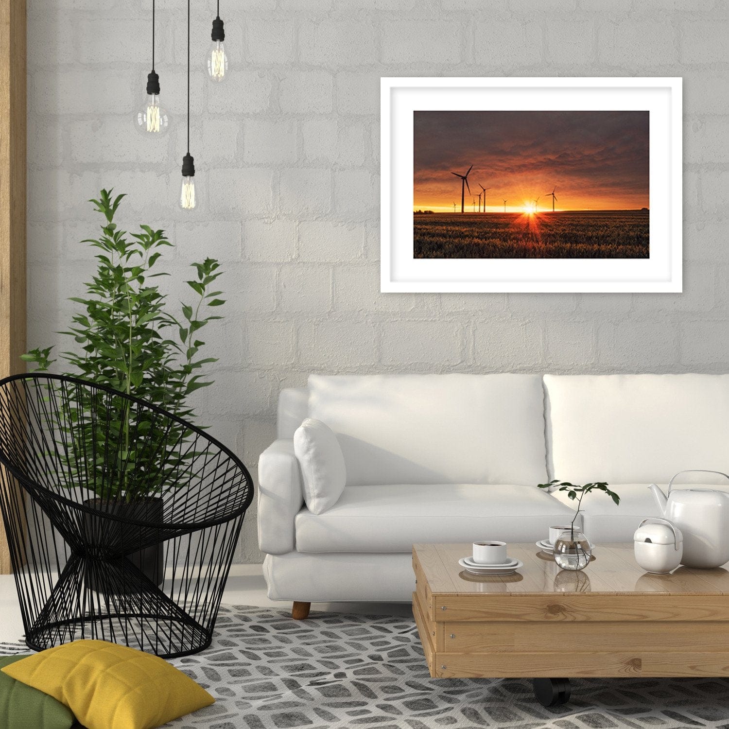 Glezna baltā rāmī - Sunset And Windmill Home Trends DECO