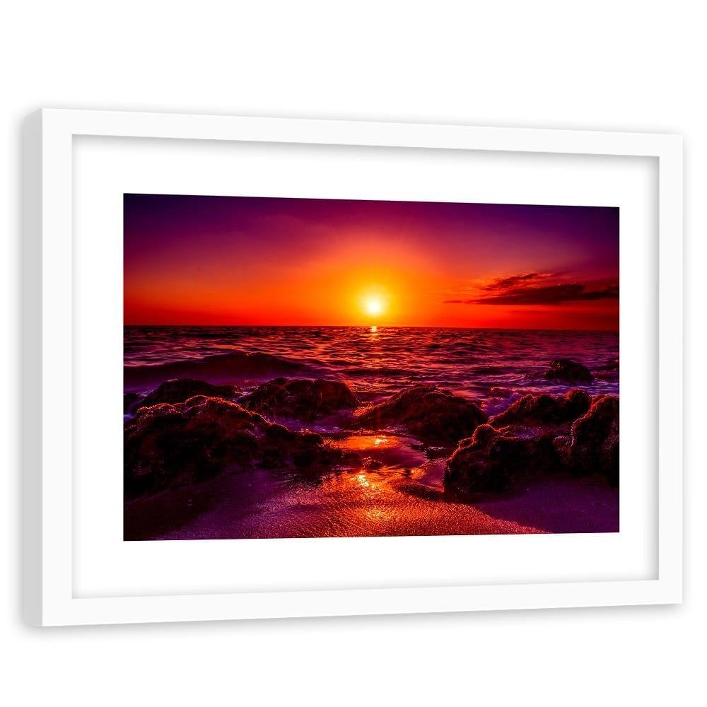 Glezna baltā rāmī - Sunset At The Seaside 3 Home Trends DECO