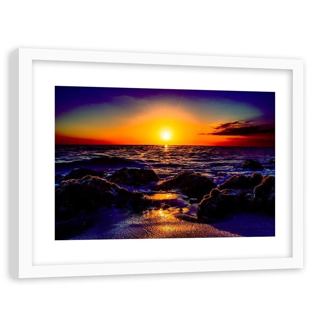 Glezna baltā rāmī - Sunset At The Seaside 4 Home Trends DECO