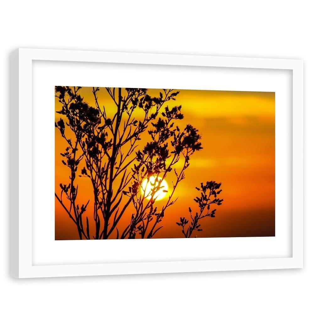 Glezna baltā rāmī - Sunset Behind A Plant Home Trends DECO