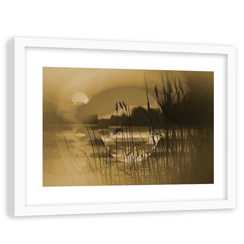 Glezna baltā rāmī - Sunset Geometry Sepia Home Trends DECO