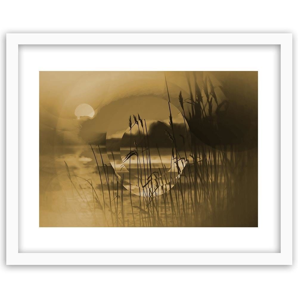 Glezna baltā rāmī - Sunset Geometry Sepia Home Trends DECO