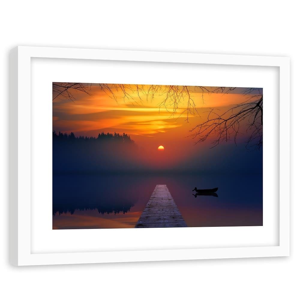 Glezna baltā rāmī - Sunset In The Fog Home Trends DECO