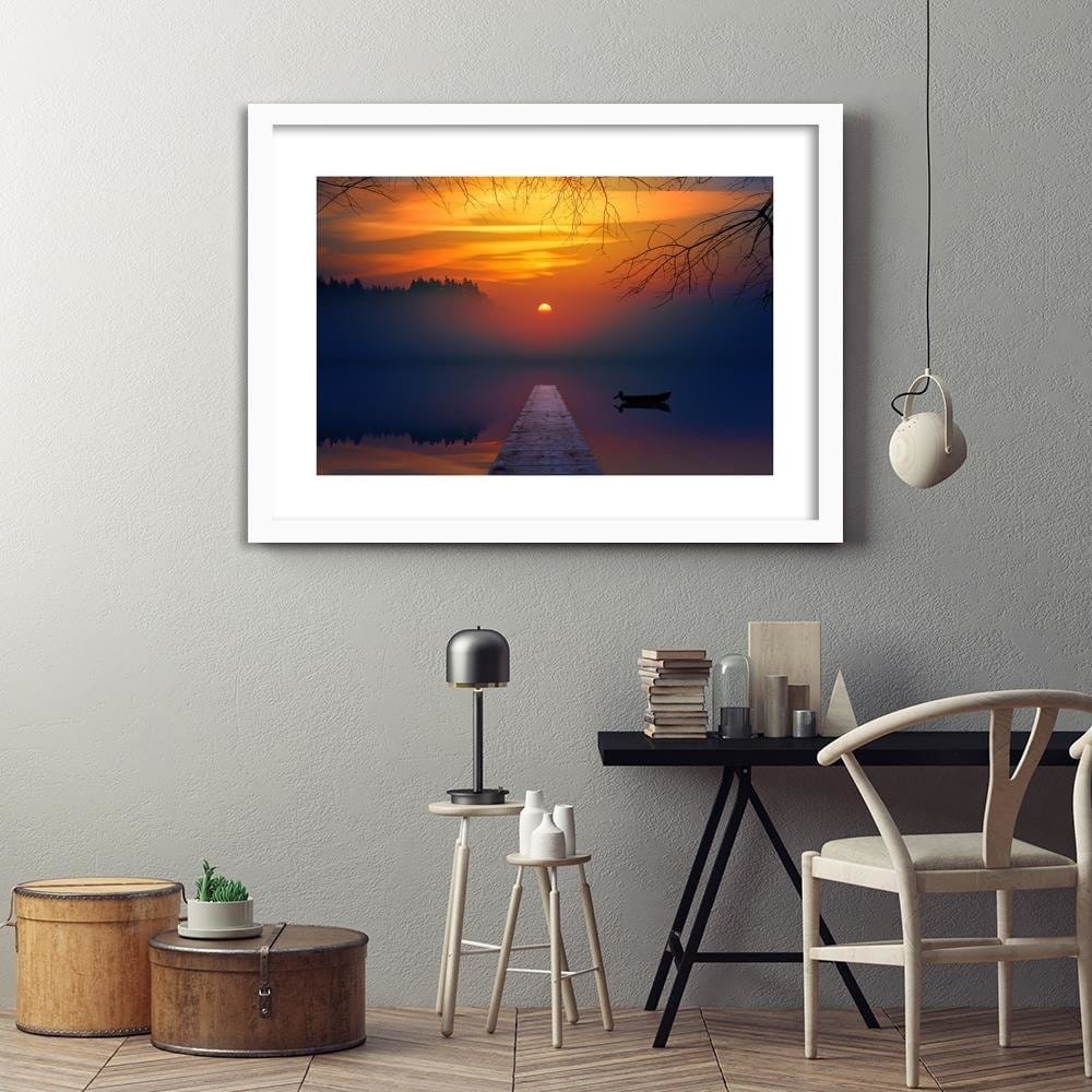 Glezna baltā rāmī - Sunset In The Fog Home Trends DECO