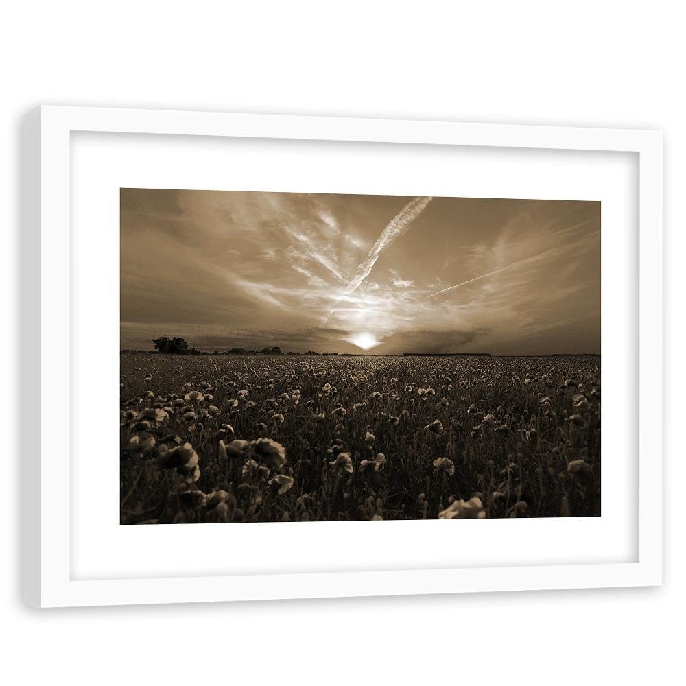 Glezna baltā rāmī - Sunset Over A Field Poppy 1 Home Trends DECO