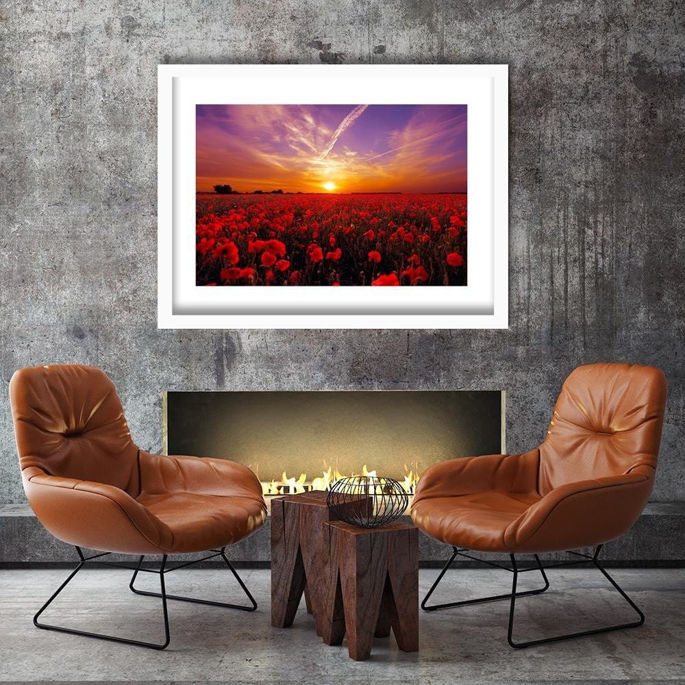 Glezna baltā rāmī - Sunset Over A Field Poppy 3 Home Trends DECO