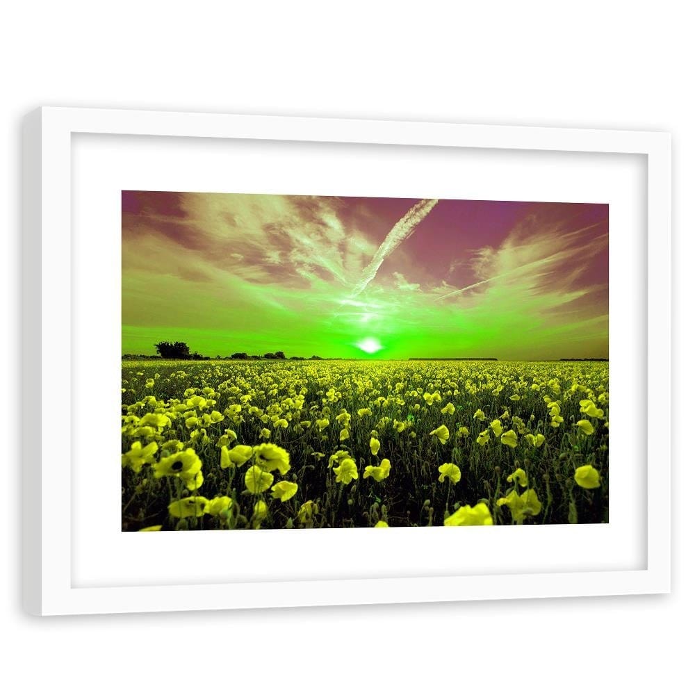 Glezna baltā rāmī - Sunset Over A Field Poppy 4 Home Trends DECO