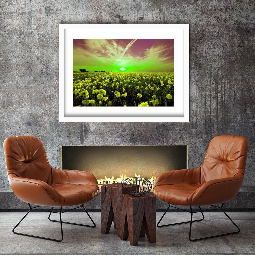 Glezna baltā rāmī - Sunset Over A Field Poppy 4 Home Trends DECO