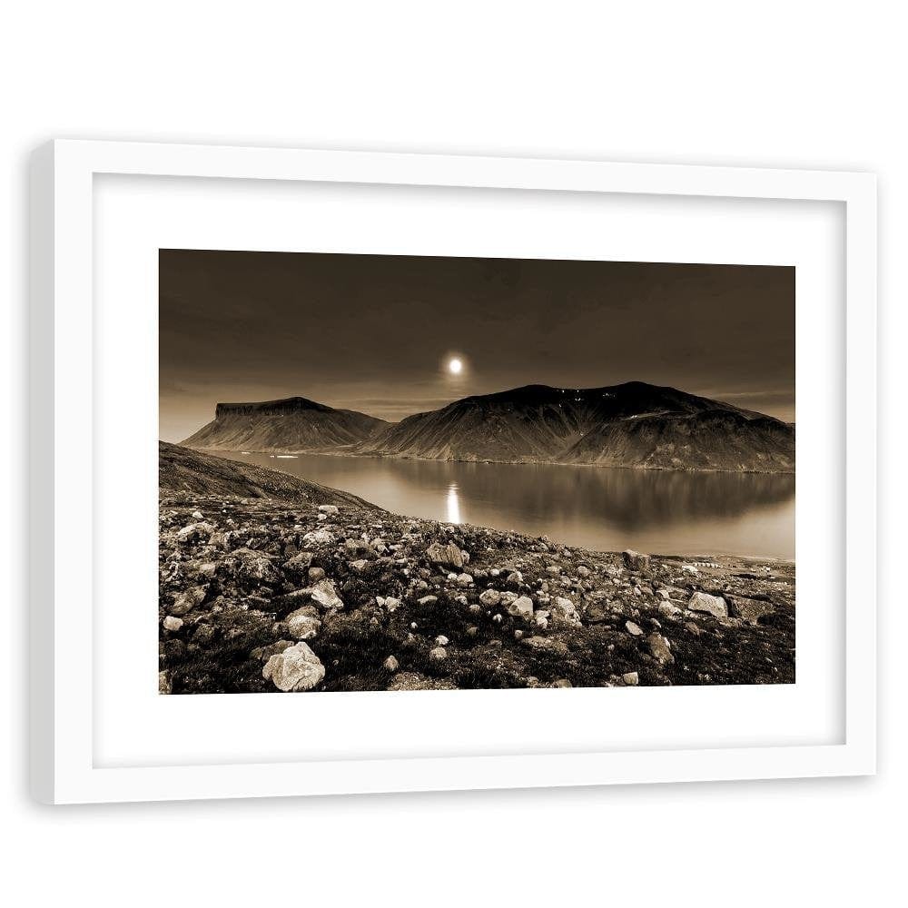Glezna baltā rāmī - Sunset Over A Mountain Lake 1 Home Trends DECO