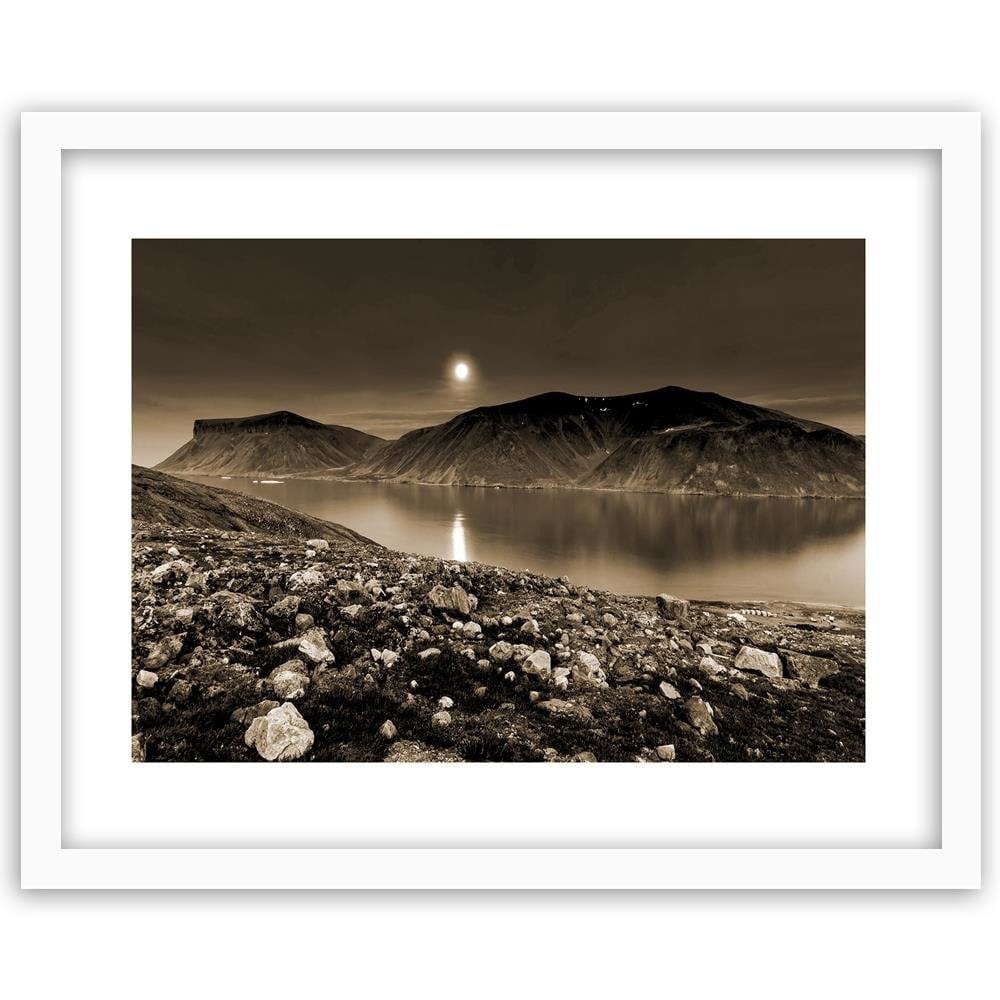 Glezna baltā rāmī - Sunset Over A Mountain Lake 1 Home Trends DECO