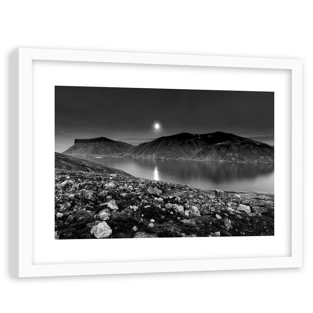 Glezna baltā rāmī - Sunset Over A Mountain Lake 2 Home Trends DECO
