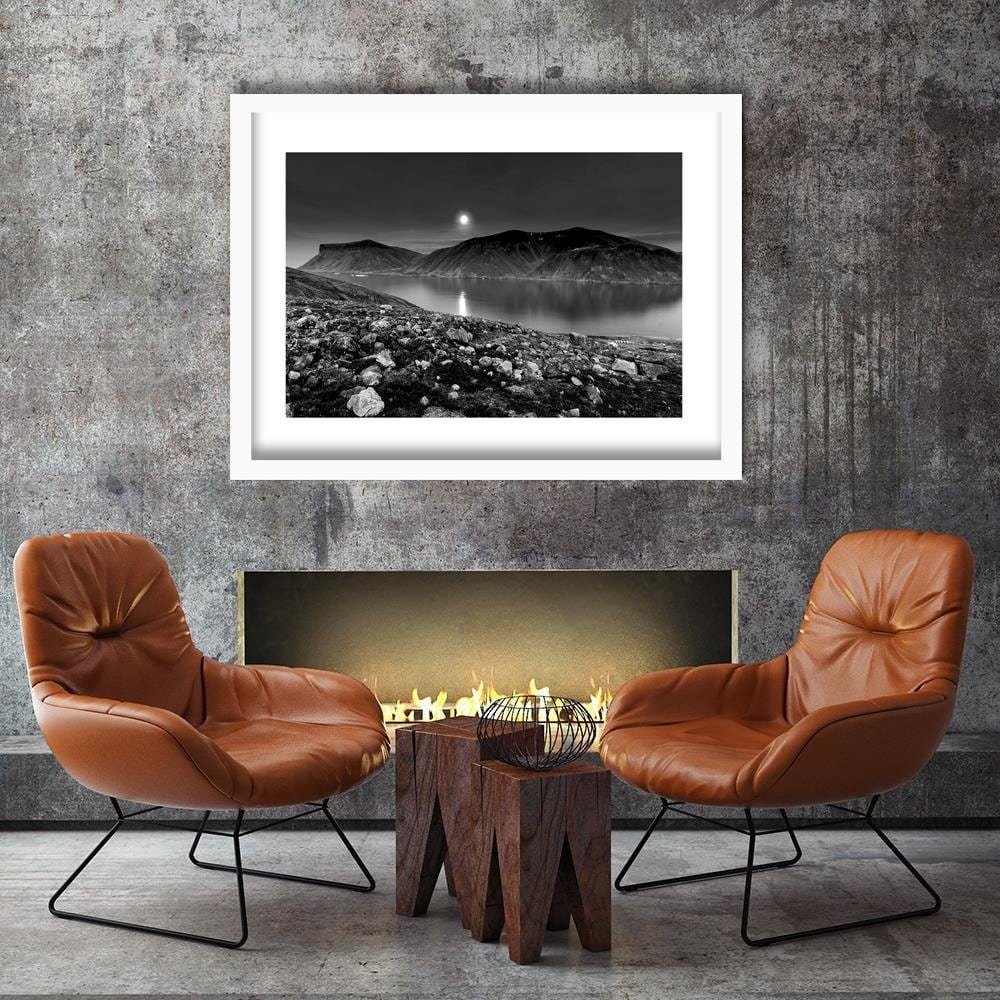 Glezna baltā rāmī - Sunset Over A Mountain Lake 2 Home Trends DECO