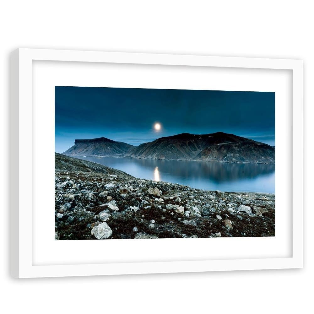Glezna baltā rāmī - Sunset Over A Mountain Lake 3 Home Trends DECO