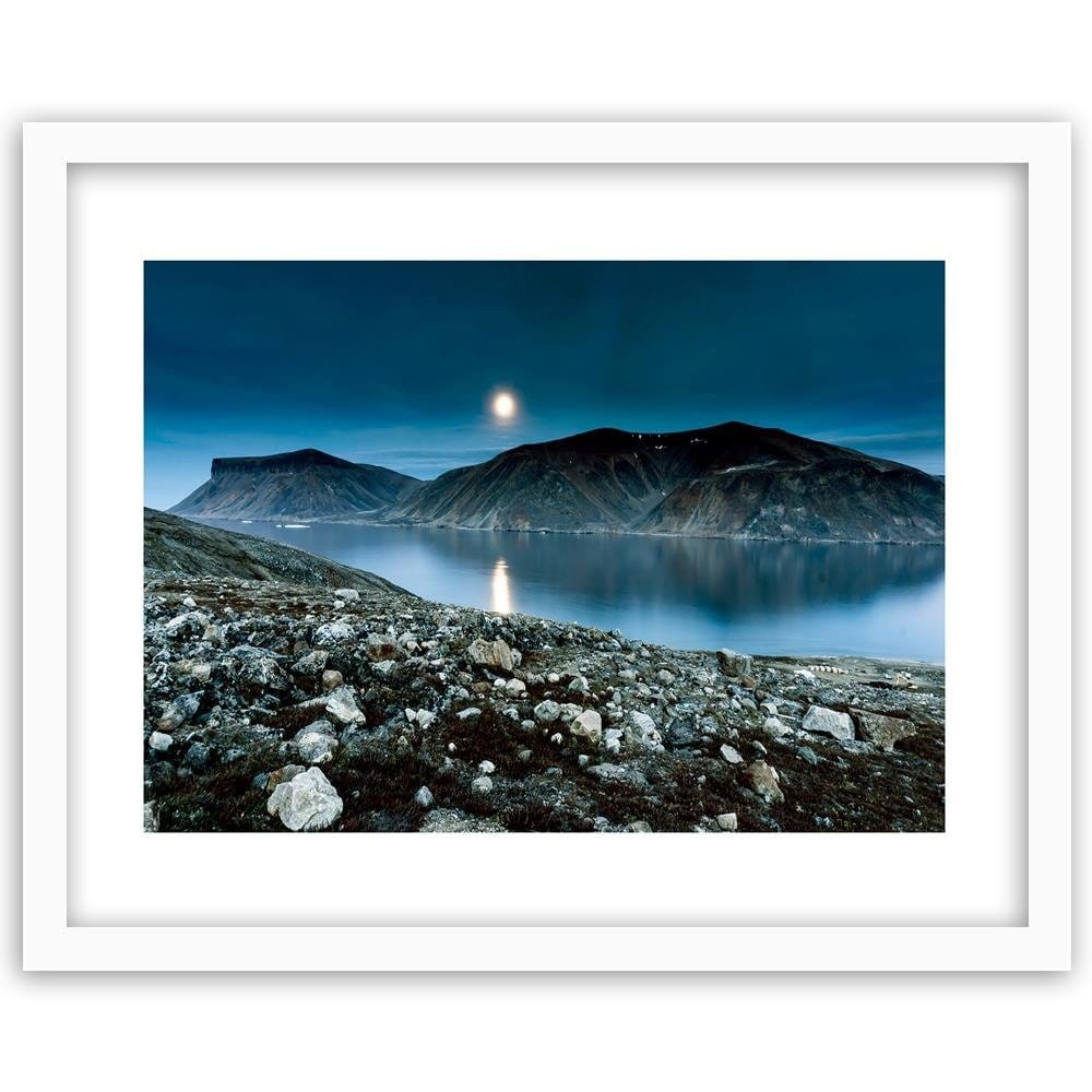 Glezna baltā rāmī - Sunset Over A Mountain Lake 3 Home Trends DECO