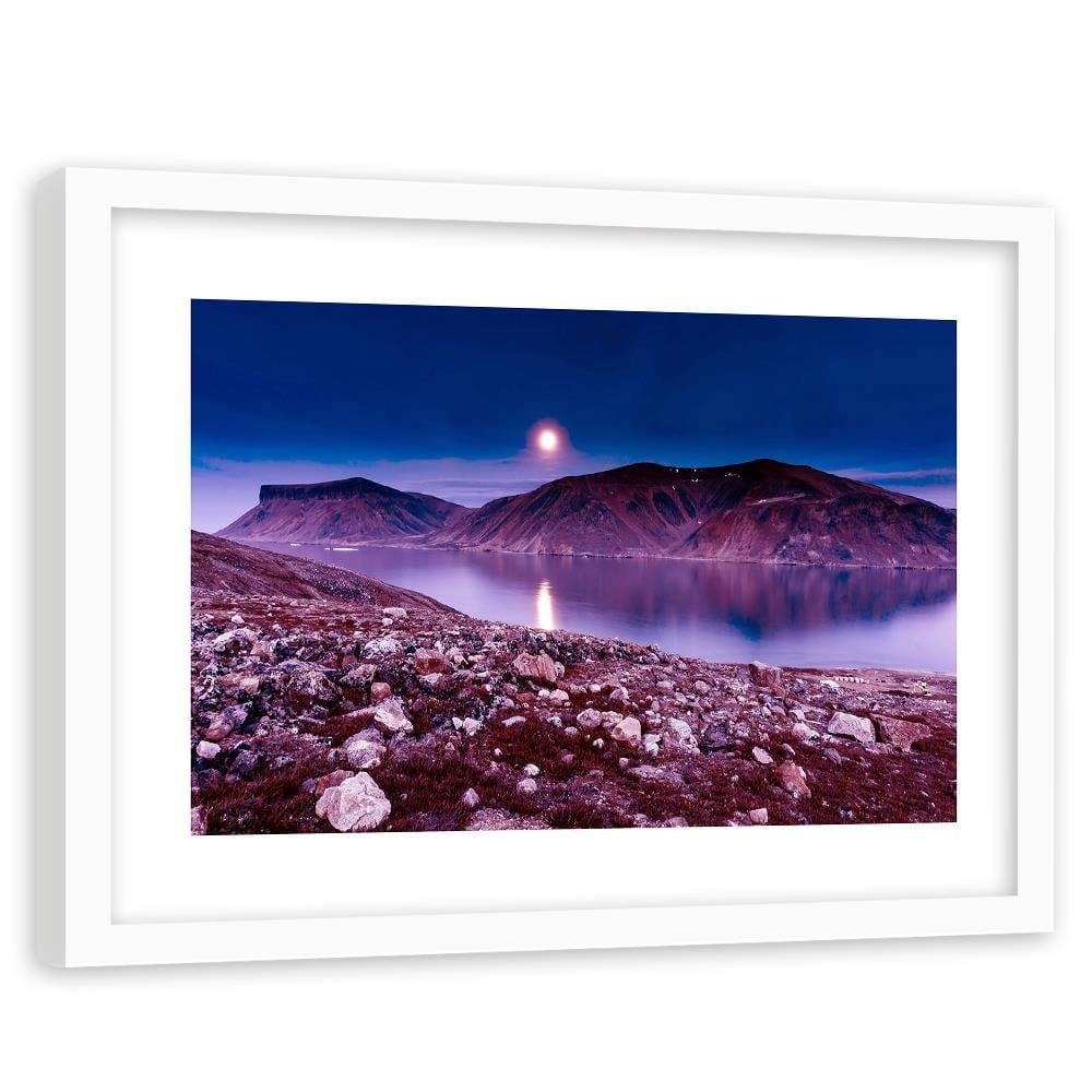 Glezna baltā rāmī - Sunset Over A Mountain Lake 4 Home Trends DECO