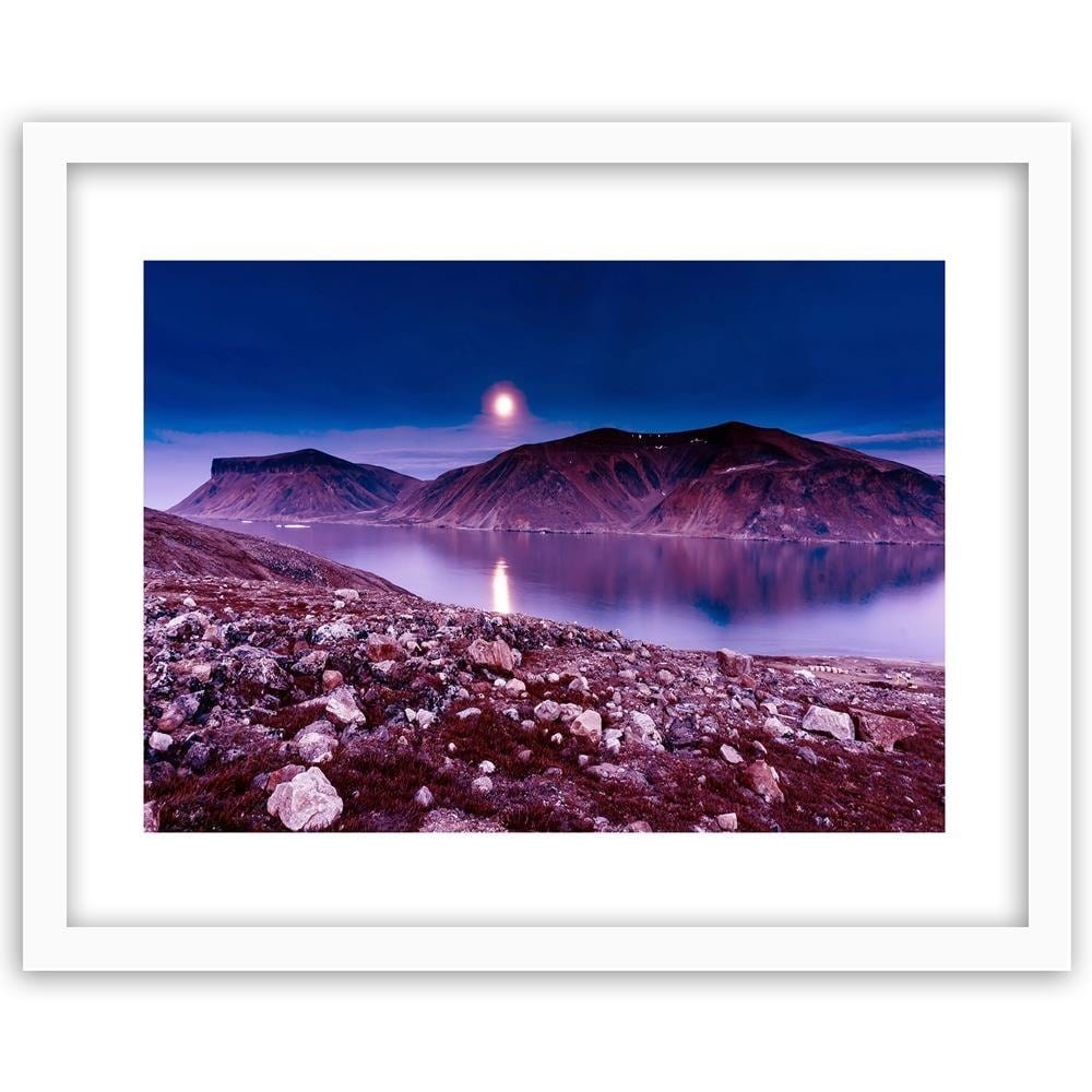 Glezna baltā rāmī - Sunset Over A Mountain Lake 4 Home Trends DECO