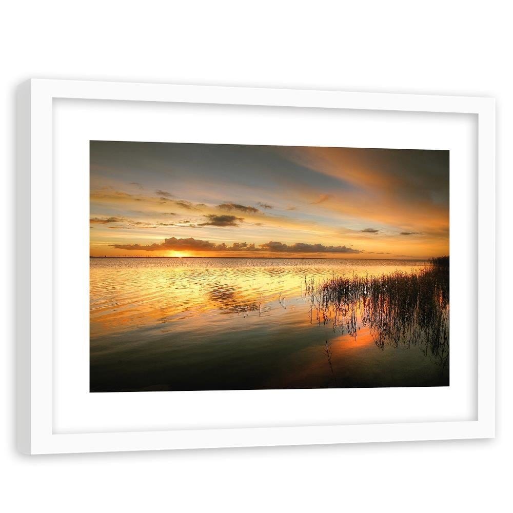 Glezna baltā rāmī - Sunset Over The Lake Home Trends DECO