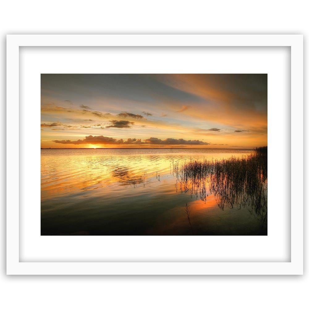Glezna baltā rāmī - Sunset Over The Lake Home Trends DECO