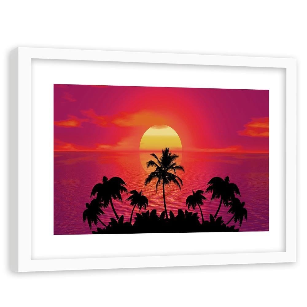 Glezna baltā rāmī - Sunset With Palm Trees 3 Home Trends DECO