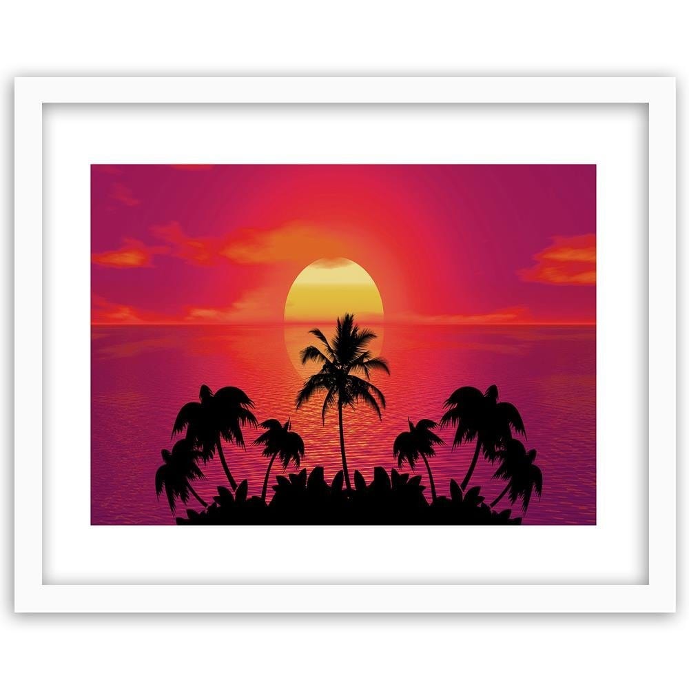 Glezna baltā rāmī - Sunset With Palm Trees 3 Home Trends DECO