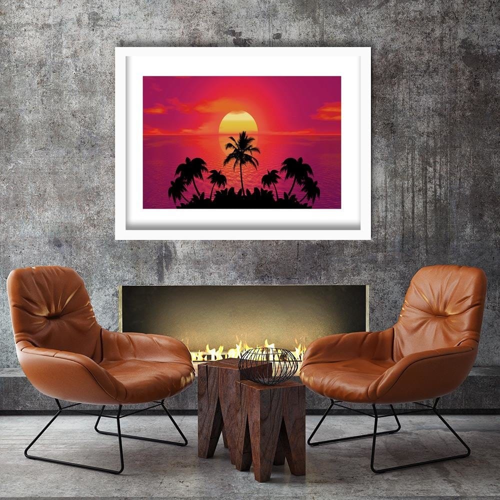 Glezna baltā rāmī - Sunset With Palm Trees 3 Home Trends DECO