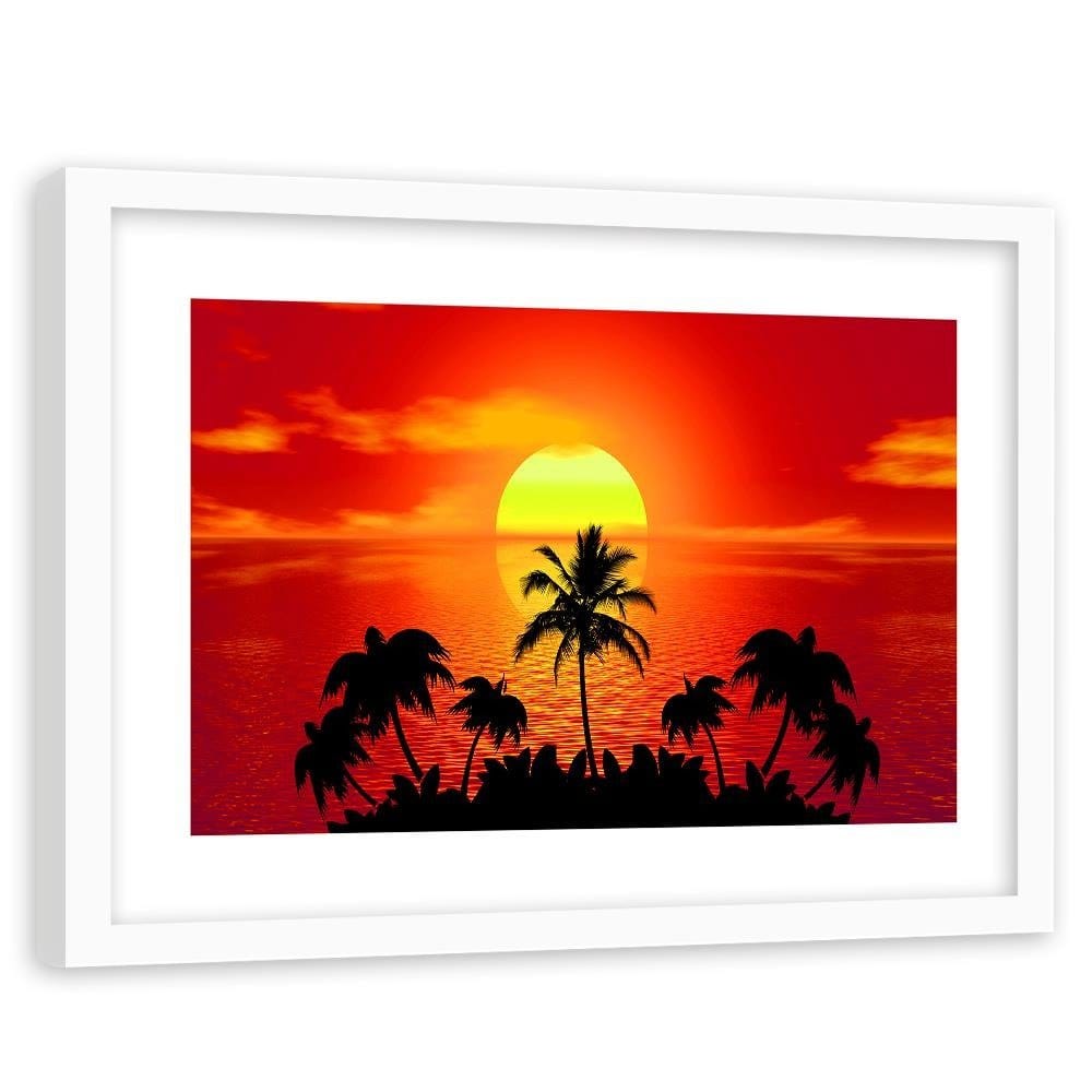 Glezna baltā rāmī - Sunset With Palm Trees 4 Home Trends DECO