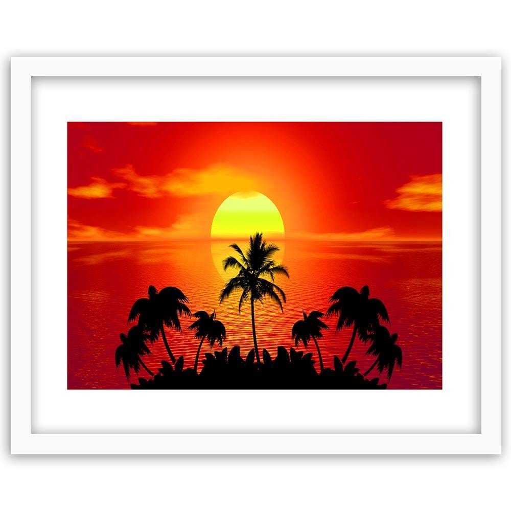Glezna baltā rāmī - Sunset With Palm Trees 4 Home Trends DECO