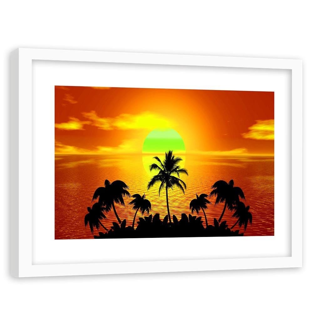 Glezna baltā rāmī - Sunset With Palm Trees Home Trends DECO