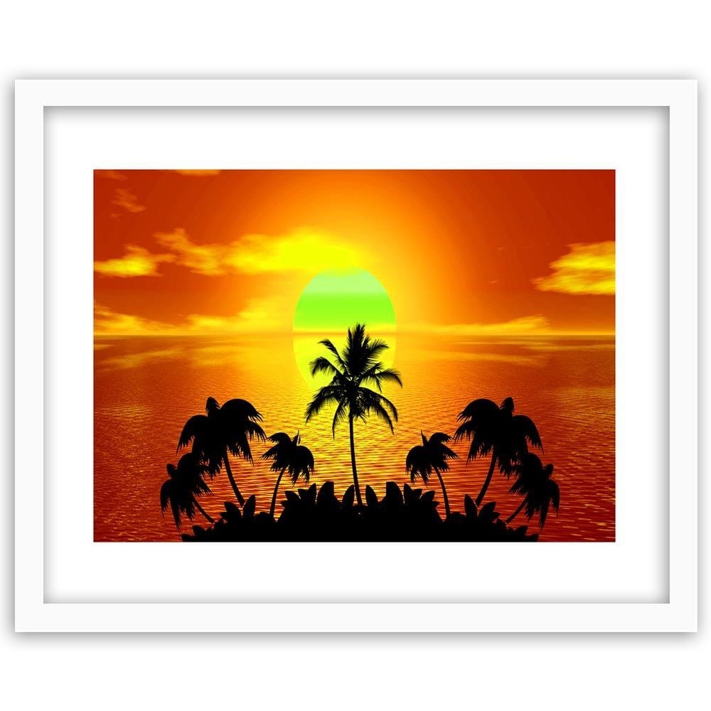 Glezna baltā rāmī - Sunset With Palm Trees Home Trends DECO