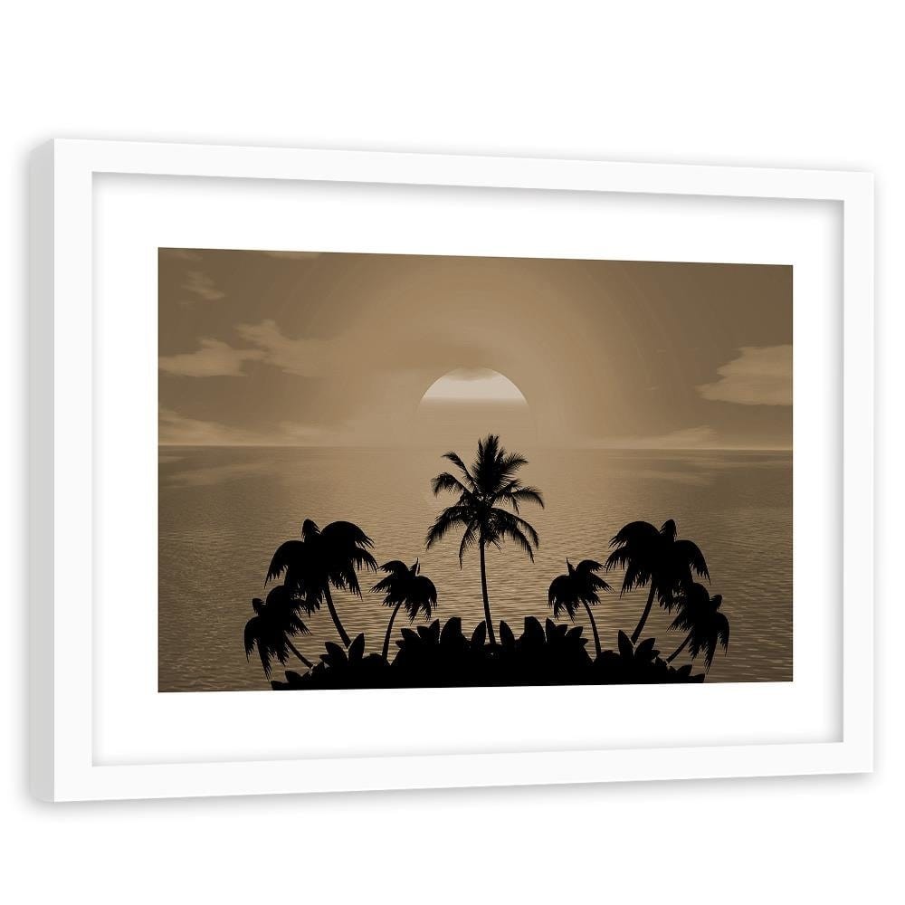 Glezna baltā rāmī - Sunset With Palms 1 Home Trends DECO