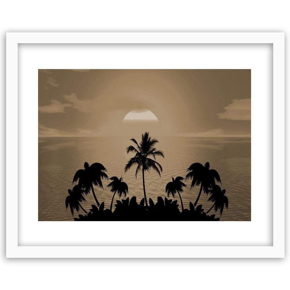 Glezna baltā rāmī - Sunset With Palms 1 Home Trends DECO