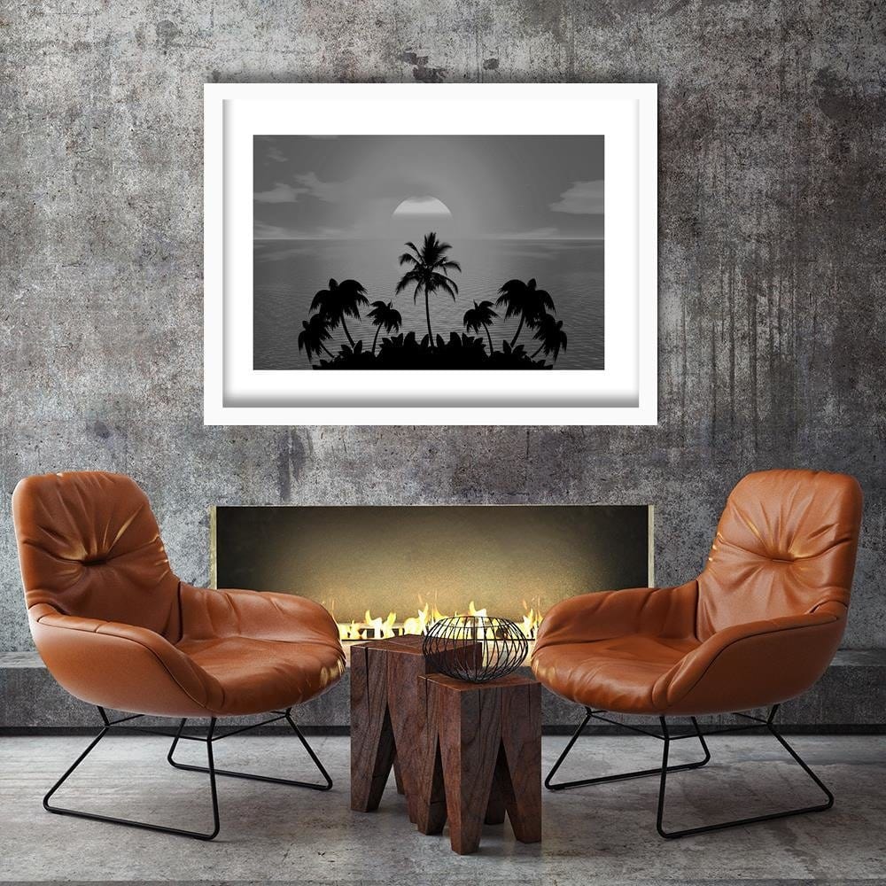 Glezna baltā rāmī - Sunset With Palms 2 Home Trends DECO